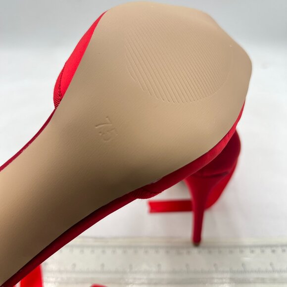 XYD Red Ribbon Lace-up Pumps Square Toe Ankle Strappy Bowknot Prom Shoes - Picture 5 of 7